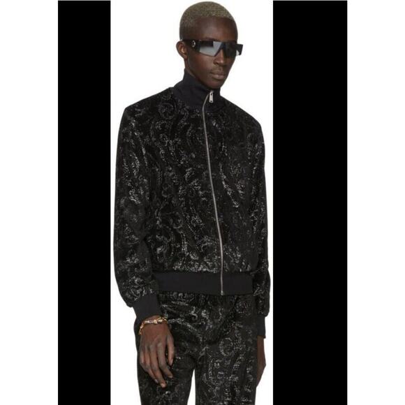 Versace Metallic Baroque Patterned Velour Jacket In Black Size XL - Picture 1 of 15